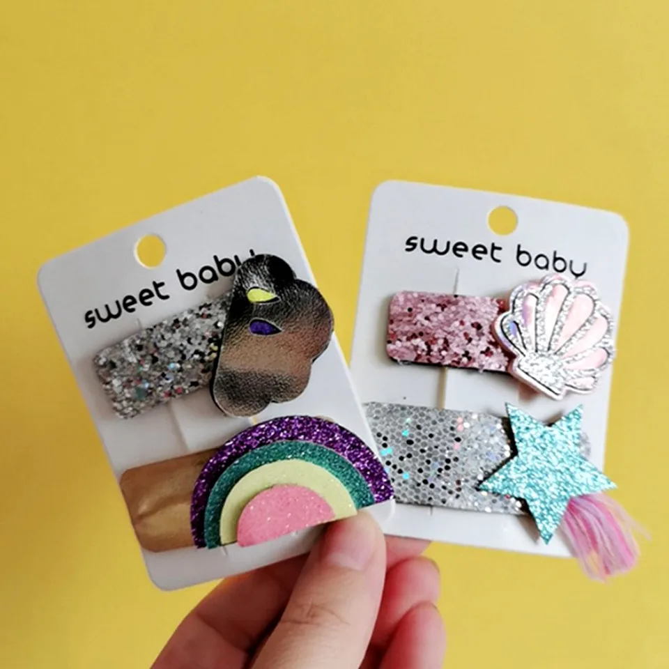 Корейский стиль Единорог детские заколки для волос блёстки Радуга ручной работы