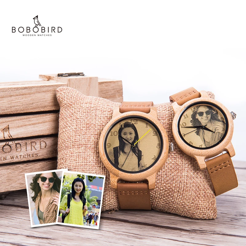 Деревянные часы для пары BOBO BIRD Reloj мужские циферблат печать фото наручные на