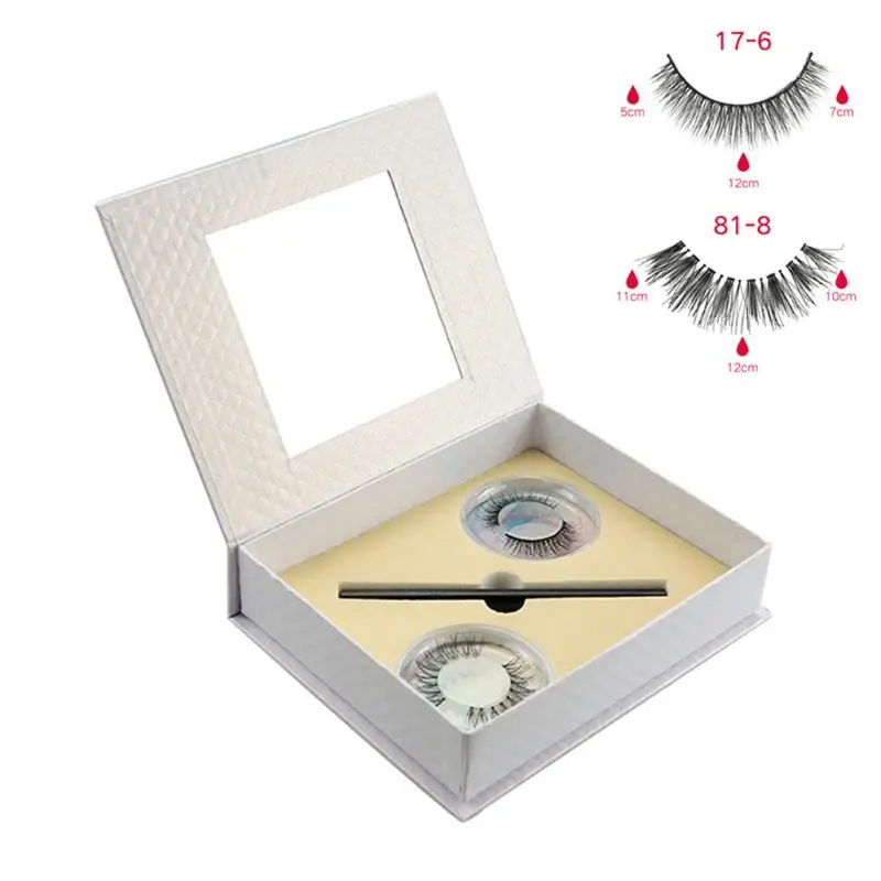 

2 Pairs Eyelashes Eyeliner Kit No Glue Non-Magnetic Reusable False Lashes Set Long Lasting Waterproof Makeup Cosmetic with Mirro
