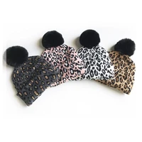 leopard children hats mother kids beanie winter kids caps warm photography props girls boys clothing matching family outfits