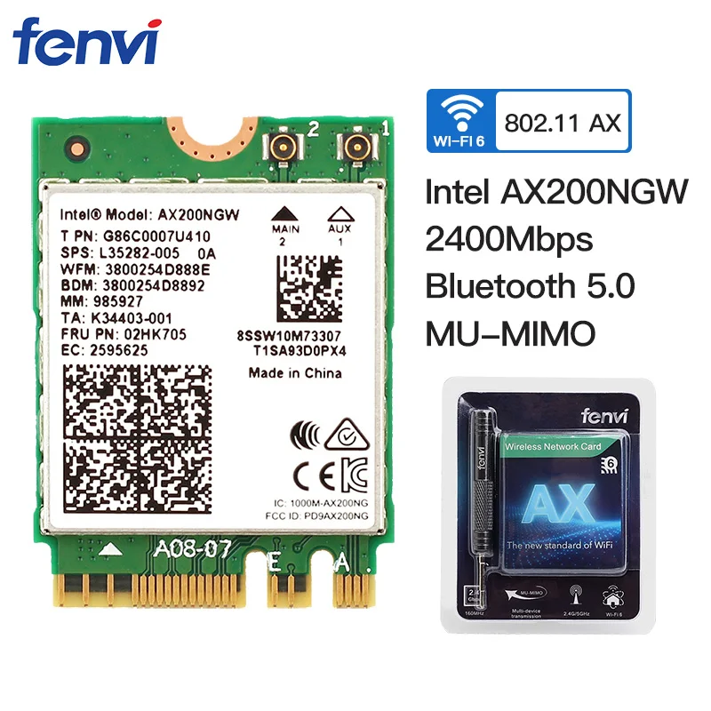Беспроводной двухдиапазонный 2400 Мбит/с WiFi 6 для Intel AX200 NGFF M.2 Bluetooth 5,0 Wifi сетевая карта AX200NGW 2,4G/5G 802.11ac/ax MU-MIMO