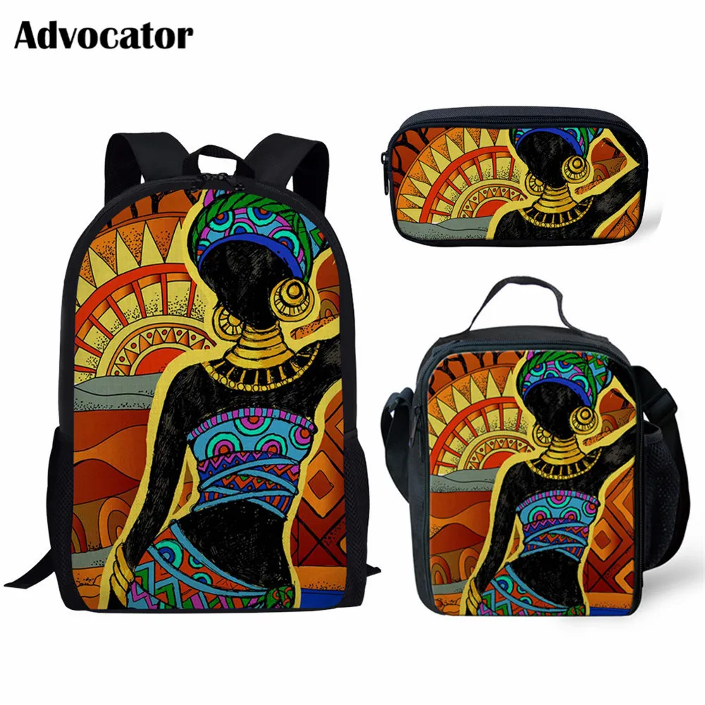ADVOCATOR African Girls Black Queen Women Printing Backpacks Pencil Bag 3Pcs/set Kids Backpack Girls Bookbag Satchel