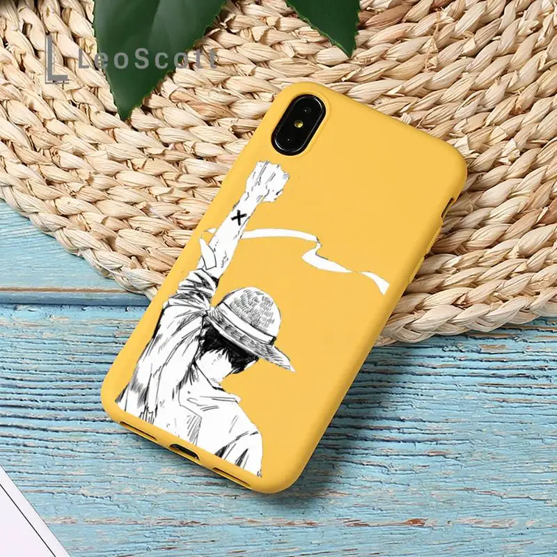 

One Piece Luffy cute Phone Case Yellow Candy Color for iPhone 11 12 mini pro XS MAX 8 7 6 6S Plus X SE 2020 XR