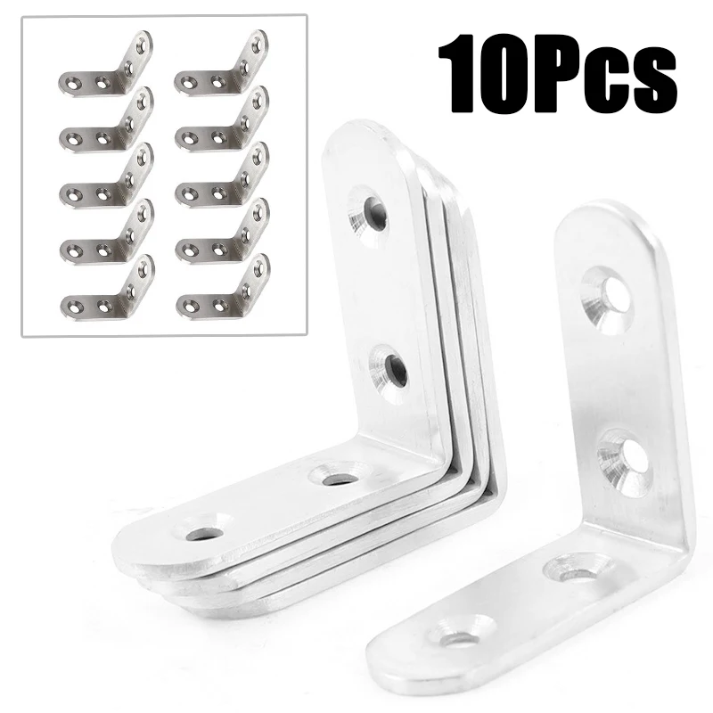 10pcs L Shape Stainless Steel Angle Fixed Bracket Joint Shelf Cabinet Right Support Connector Furniture Hareware Accessories |
