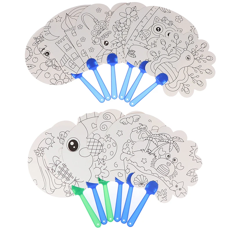 

1 шт. популярный DIY Ручной Веер для раскрашивания детский мультяшный Ручной Веер бумажный материал для творчества для детского сада дошколь...