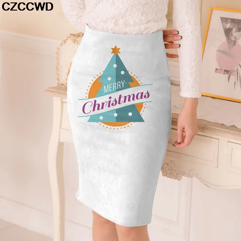 Женская юбка карандаш новинка 2019 года с рождественским принтом высокой талией