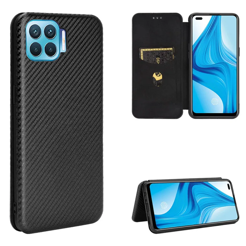 

2021 Oppo A93 Case 6.43 inch Fashion Carbon Fiber PC Hard Card Holder Slim Leather Case For Oppo A93 CPH2121 Wallet Flip Cover