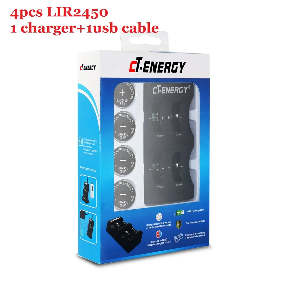 lir2450 and charger Кнопочный аккумулятор lir2032 зарядное устройство CT-Energy 4 слота USB интерфейс для аккумуляторов LIR2032/LIR2450 - Цвет: lir2450 and charger