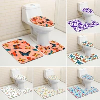 colorful butterfly pattern bathroom decorative 3 piece set non slip mat toilet seat cover elegant stylish bath accessories