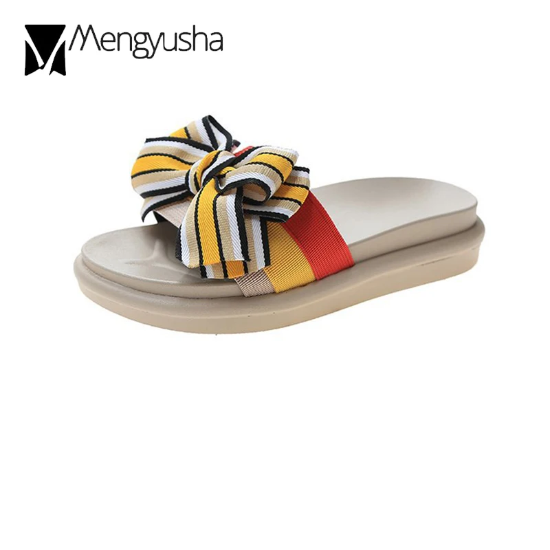 Смешанные Цвет из плотной ткани с бантиком-бабочкой на платформе Женские