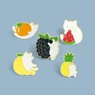 Забавные эмалевые булавки с фруктами, кошками, ананасами, черникой, бананом, арбузом, значок на лацкан, мультяшное ювелирное изделие, подарок для детей
