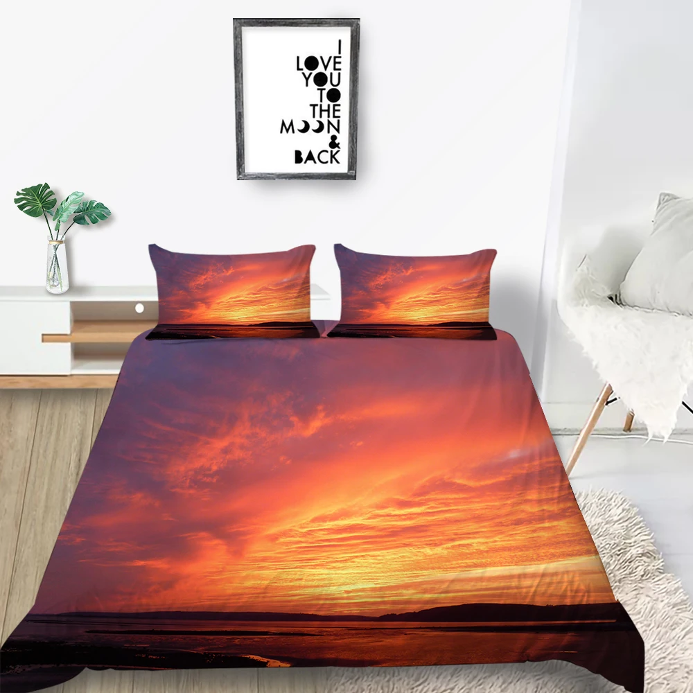Reed Bush Bedding Set Sunset Romantic Beautiful Duvet Cover Lake 3D King Queen Twin Full Single Double Unique Design Bed | Дом и сад