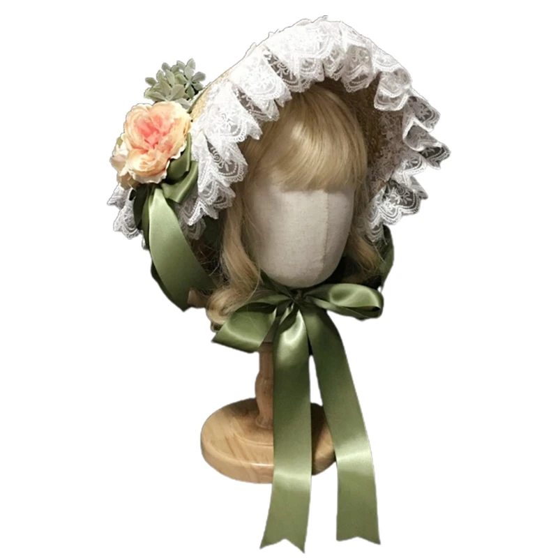 

Women Girls Straw Cap Lolita Style Lightweight Cap Cosplay Victorian Party Head Accessory Elegant Lady Ivory White Lace