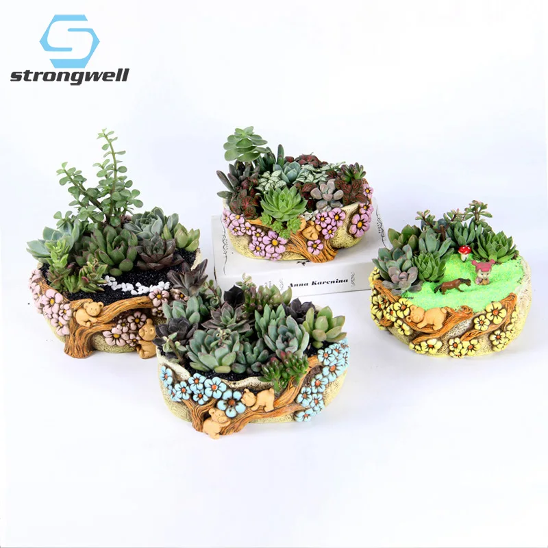 

Strongwell Korean Bear Embossed Flower Pot Cement Fleshy Hand Made Painted Nordic Flowerpot Home Decoration Accessories Gift