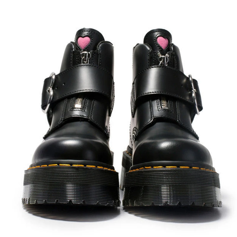 

Warm like home Size 34-41 Chunky Motorcycle Boots For Women Autumn 2019 Fashion Round Toe Lace-up Combat Boots Ladies Shoes