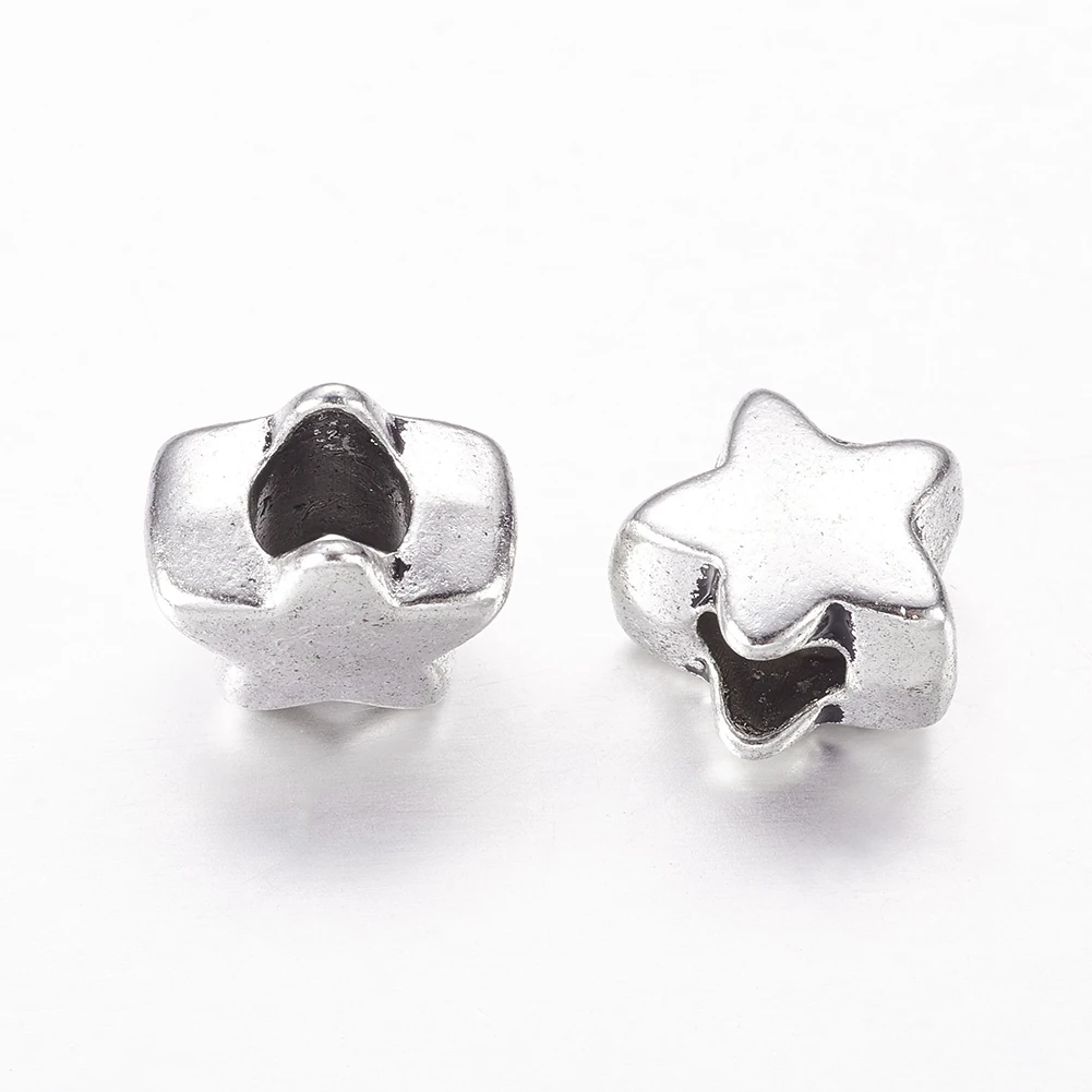 

10pcs 11*10*7mm Tibetan Style Large Hole Beads European Star Beads Antique Silver Lead Free and Cadmium Free ,Hole: 4.5mm