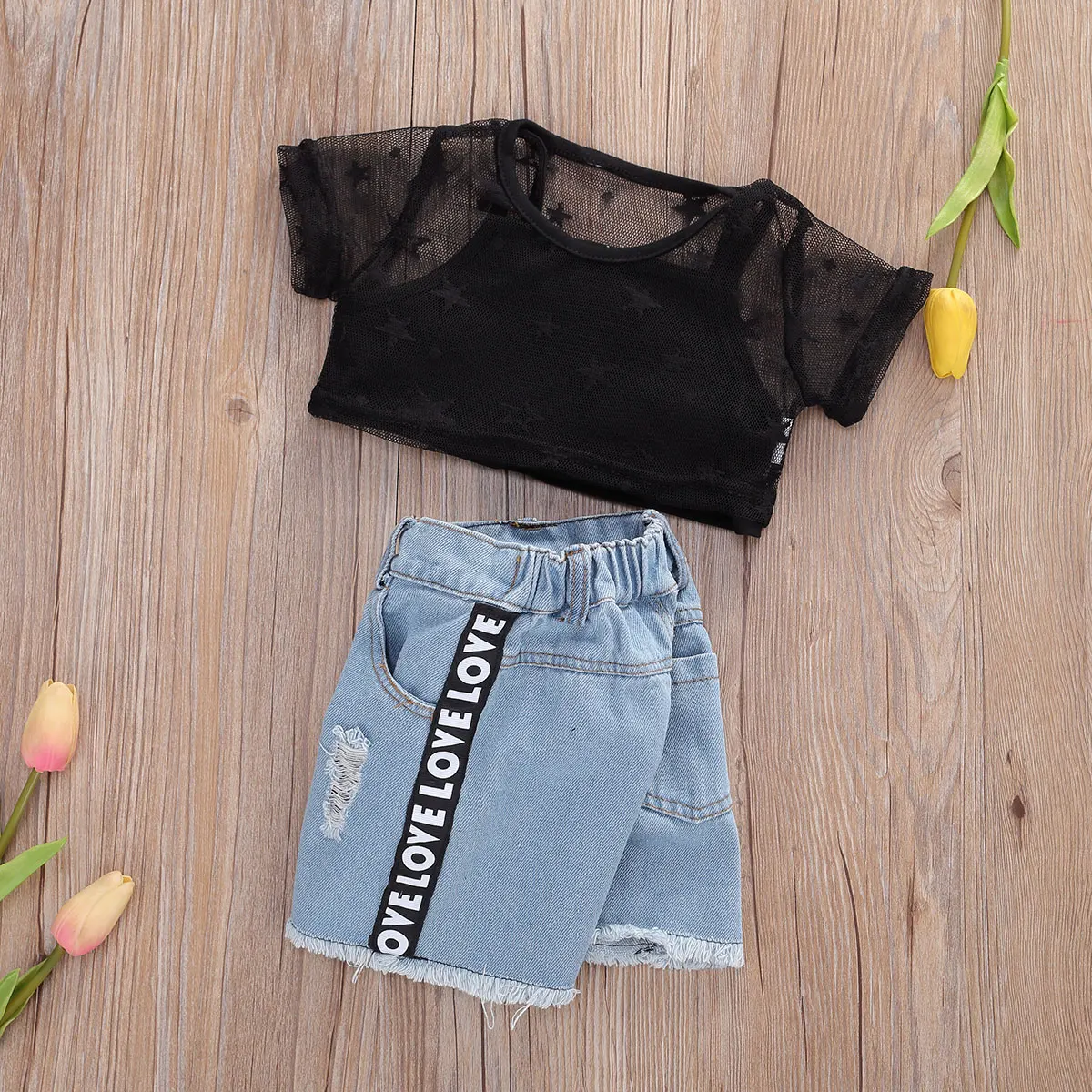 Женский модный костюм из 3 предметов для маленьких девочек черный жилет + топ с