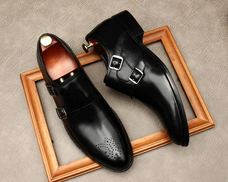 

Autumn Fashion Genuine Leather Mens Loafers Wedding Party Dress Shoes Black Italian Monk Strap Casual Business Men Slip On Shoes