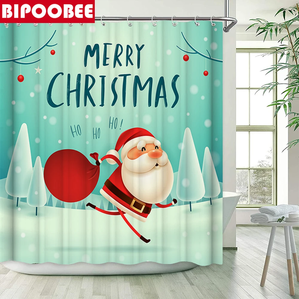 Рождественские шторы для душа с Санта-Клаусом 3D из искусственной ткани крышка