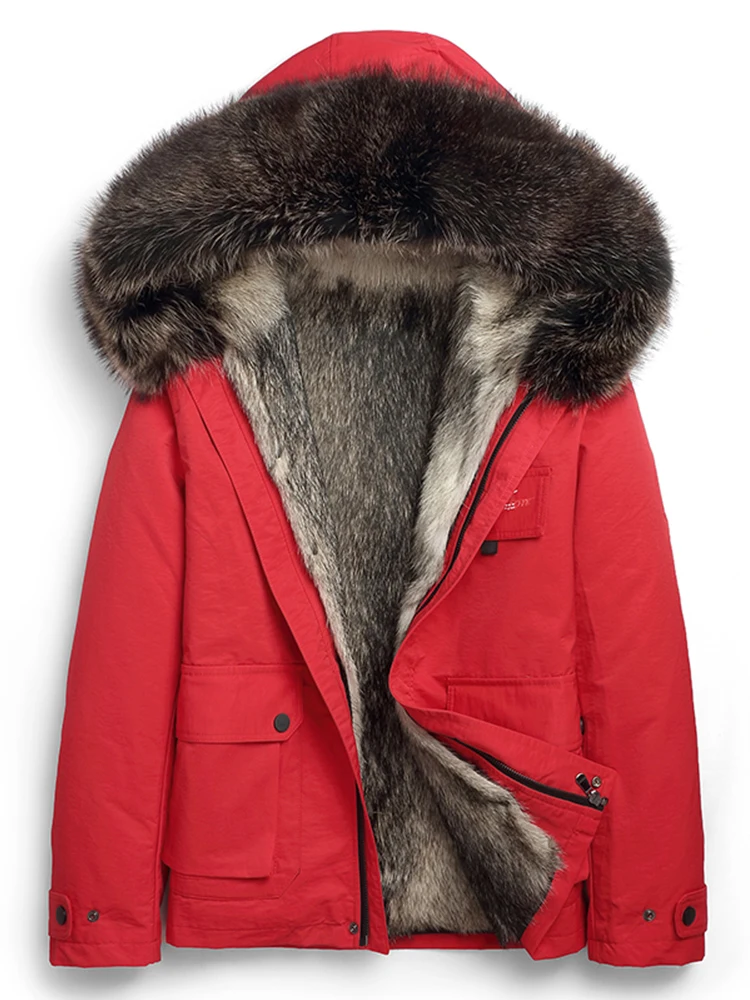 Мужская уличная куртка с капюшоном из меха волка теплая енота и подкладкой