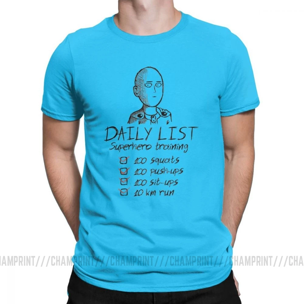 One Punch Man, футболки для мужчин, Saitama OPM Oppai, Аниме Манга, чистый хлопок, футболки, короткий рукав, футболка, одежда с принтом - Цвет: Королевский синий