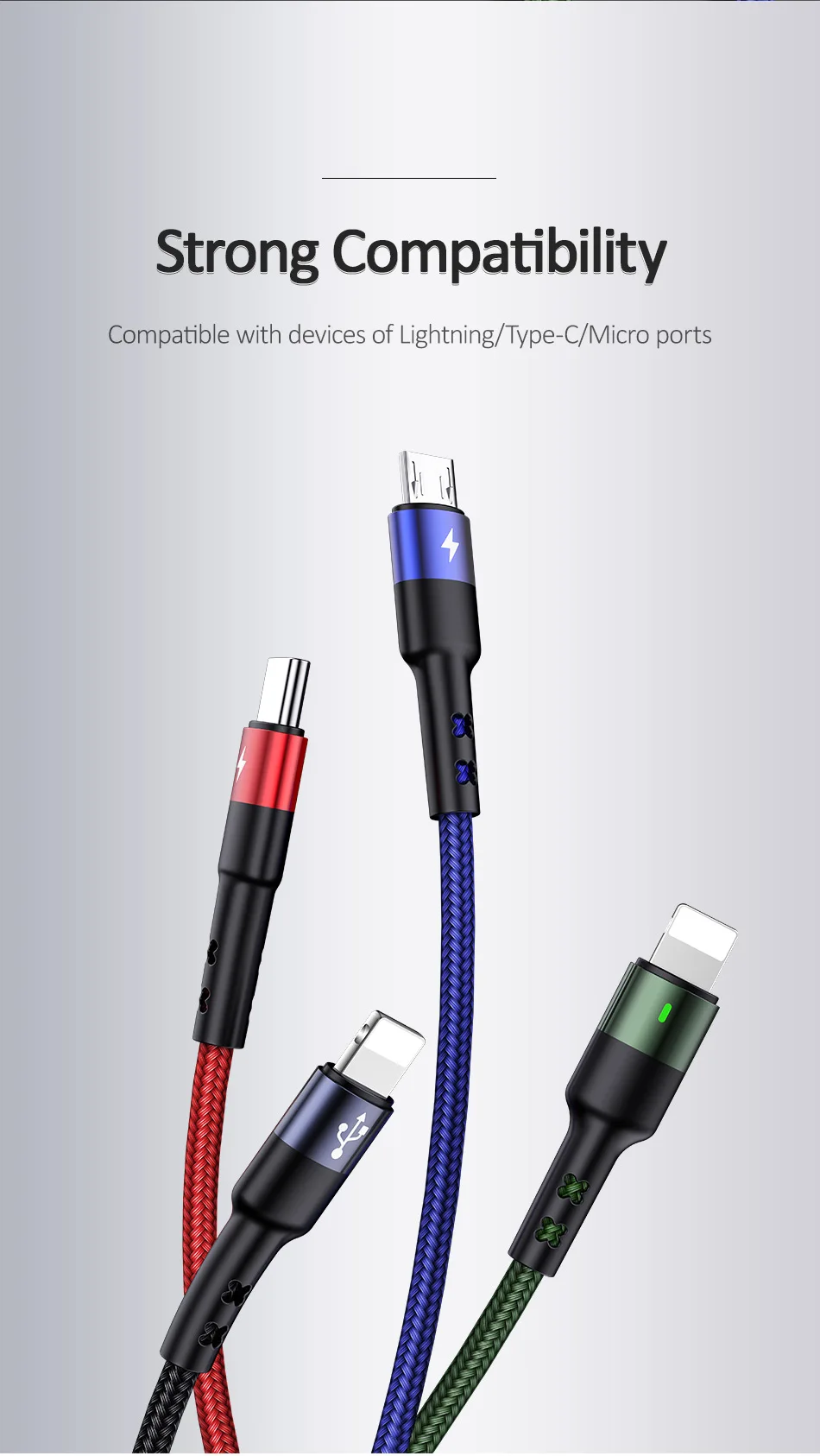 USAMS 3 в 1 Micro USB кабель 3A type C кабель для iPhone кабель USB C кабель для зарядки 4 в 1 шнуры для iPhone 6 6s 7 8 x xs samsung