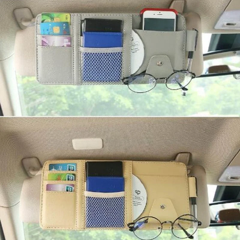 

Car Sun Visor Organizer Holder ID Card Sunglasses Pen Storage Bag Car Accessories PU Leather Visor Storage Stowing Tidying