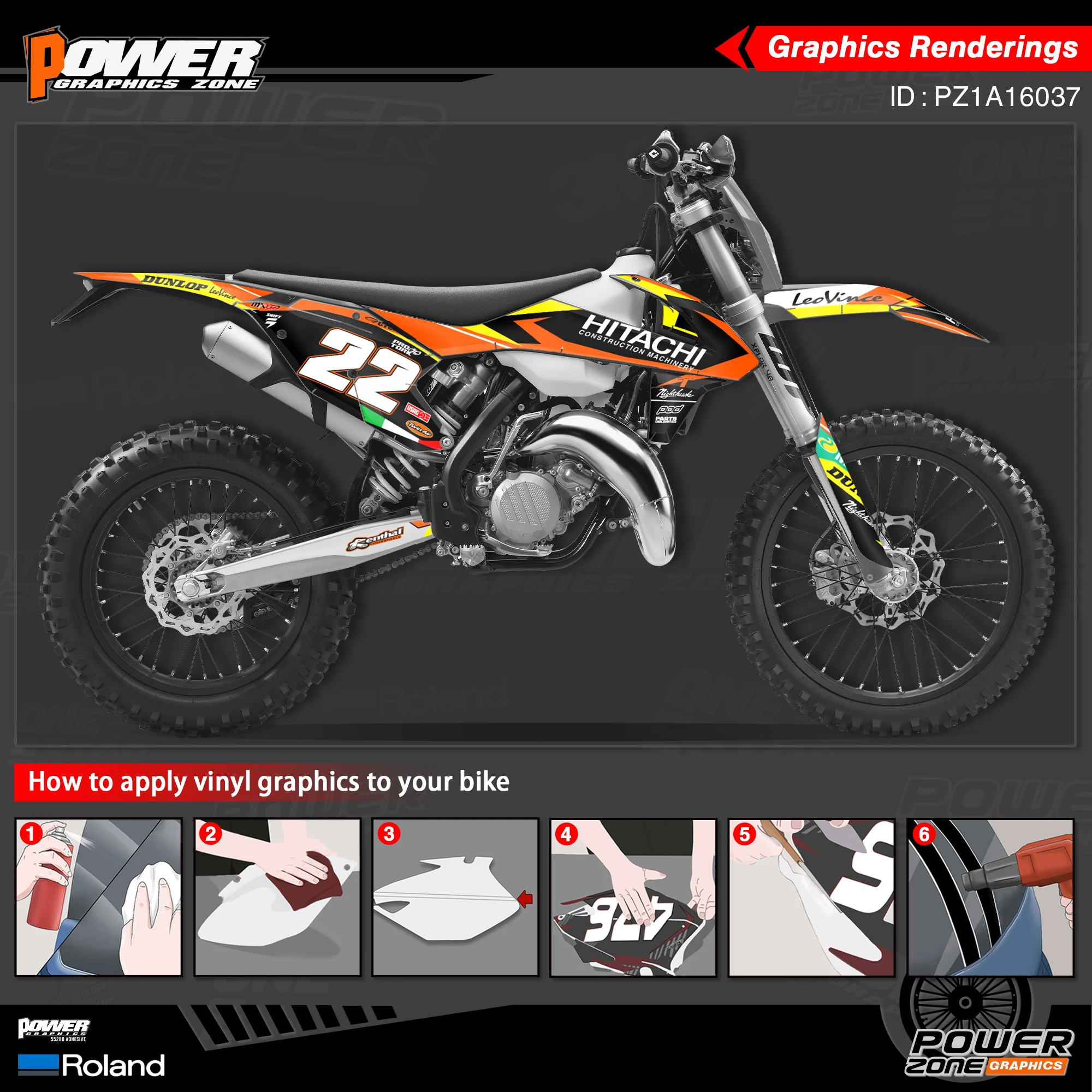 PowerZone Custom Team Graphics Backgrounds Decals Stickers Kit For KTM SX SXF MX 16-18 EXC XCW Enduro 17-19 125 to 500cc 37 | Наклейки и