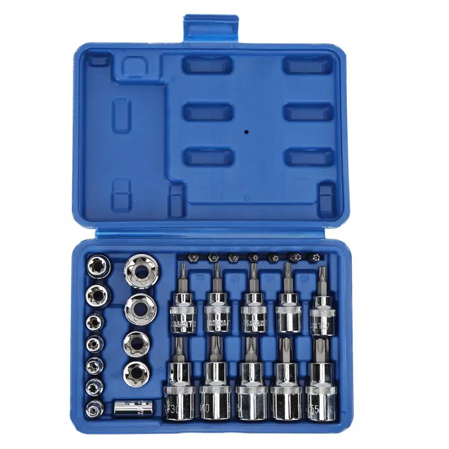 

29Pcs Star Socket Set Wrench Female Torx Chrome Vanadium Steel Machine Repair Household Tool with Storage Box