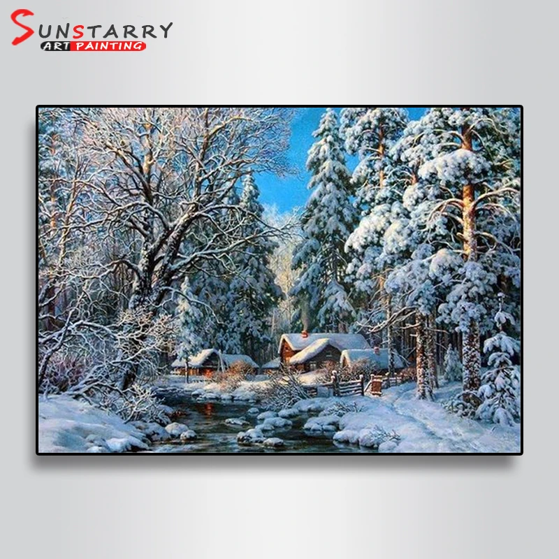 Алмазная картина Sunstarry вышивка крестиком зимний дом пейзаж круглые стразы
