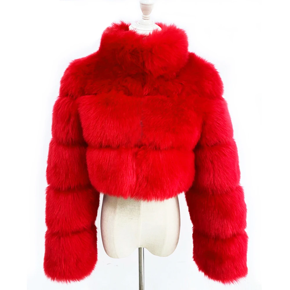 

2021 Women Fashion Stand-up Collar Women Faux Fur Coat Winter Warm Fluffy Fur Jacket Female Fur Coats Plus Size LJLS155