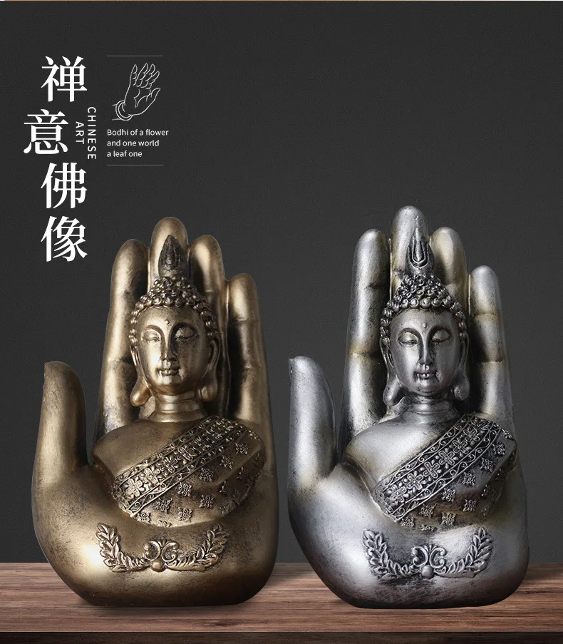 

Palm Buddha Statue Resin Handmade Retro Thailand Buddhism Hindu Religion Fengshui Meditation Sculpture Paperweight Home Decor