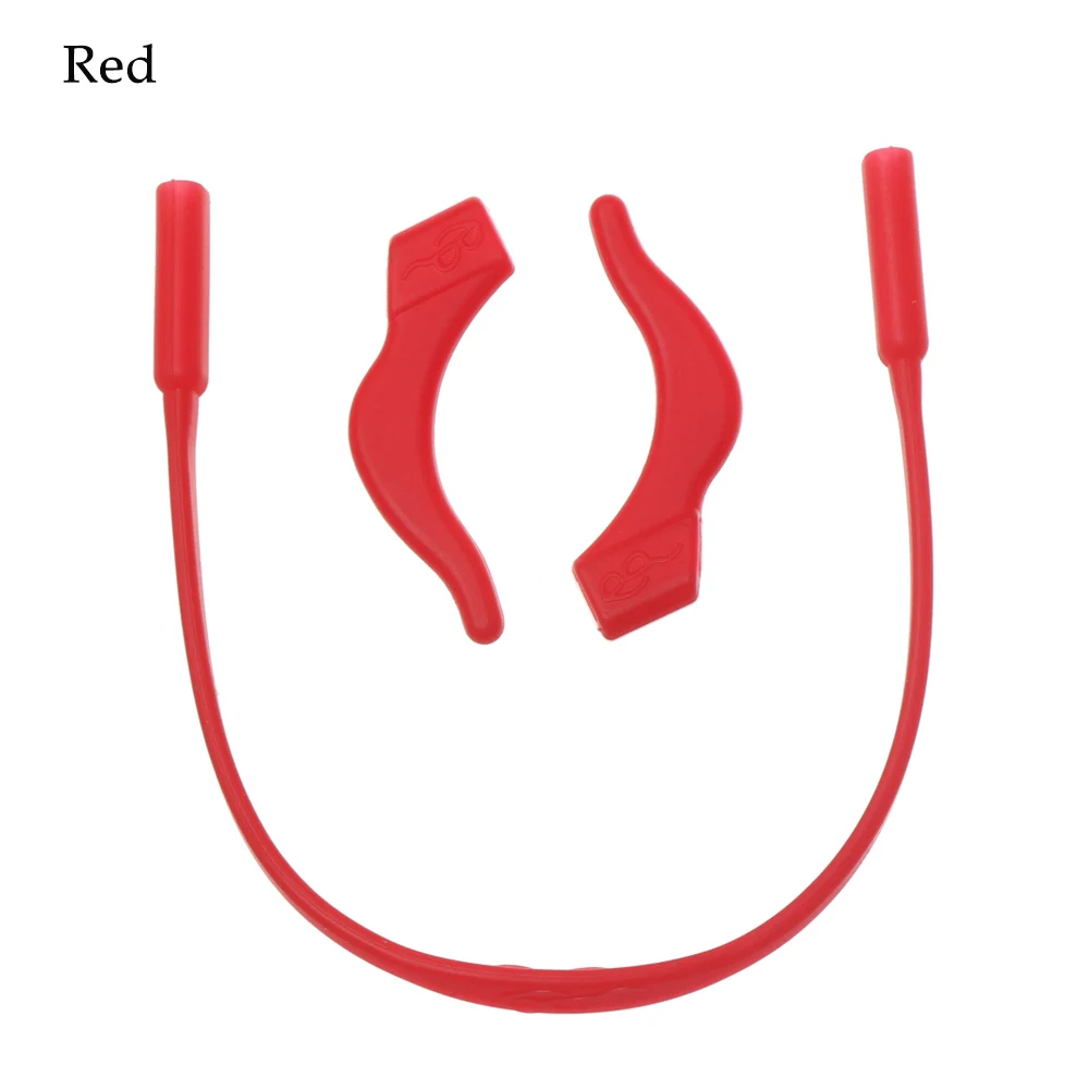 red 1 комплект, детские силиконовые очки, ремешок, ушные крючки, шнурок для очков, очки на веревке, держатель, спортивные очки, аксессуары, новинка - Цвет: red