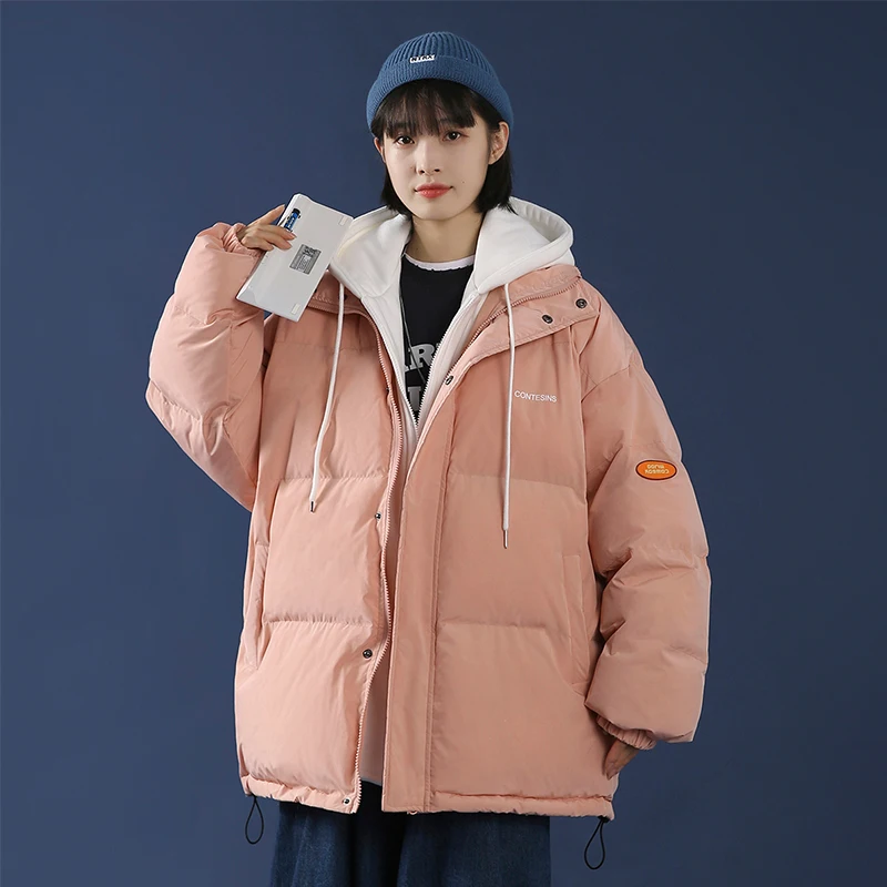 

2021 New Arrivals Winter Thick Cotton-padded Jackets Women Loose Cotton Coat Fake Two-piece Hooded Cotton Clothes Jacket Outwear