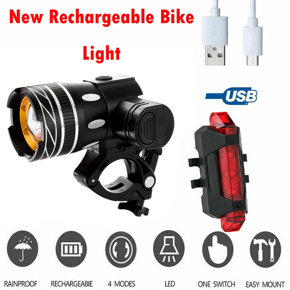

2021 New LED Mountain Cycle Head Light Waterproof USB Rechargeable 15000LM XM-L T6 MTB Bicycle Front Rear Lamp with 3 Modes
