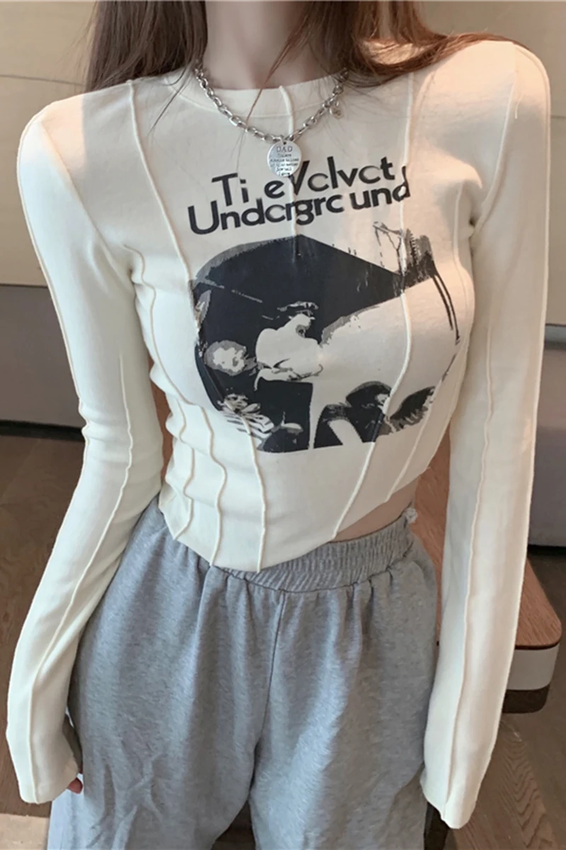 

T-shirt women's autumn and winter design niche long-sleeved tight irregular bottoming shirt new short inner top