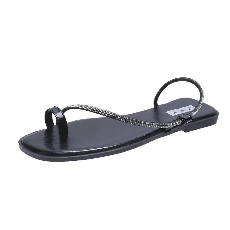 

Crystal T-tied Black Fashion Flat Sandles for Women Summer Platform Sandals Shoes Women's Sandalias Woman Womens Shoe Casual