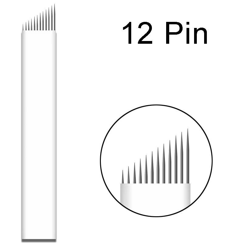 12 Pin 200 шт. 9 12 14 16 18 штифтов микроблейдинг иглы Permenent макияж татуировки иглы Lamina Agulhas Tebori лезвие для ручного бровей ручка - Габаритные размеры: 12 Pin