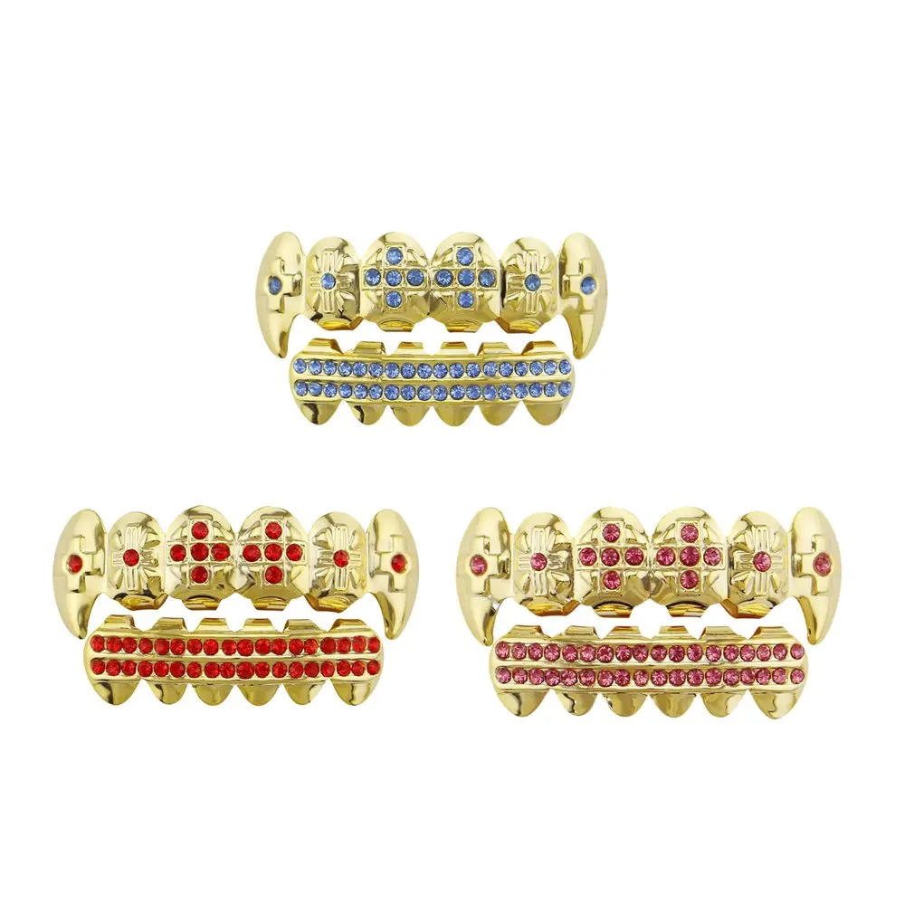 GENBOLI Металлические брекеты в стиле хип хоп топ и низ набор зубов Хэллоуин