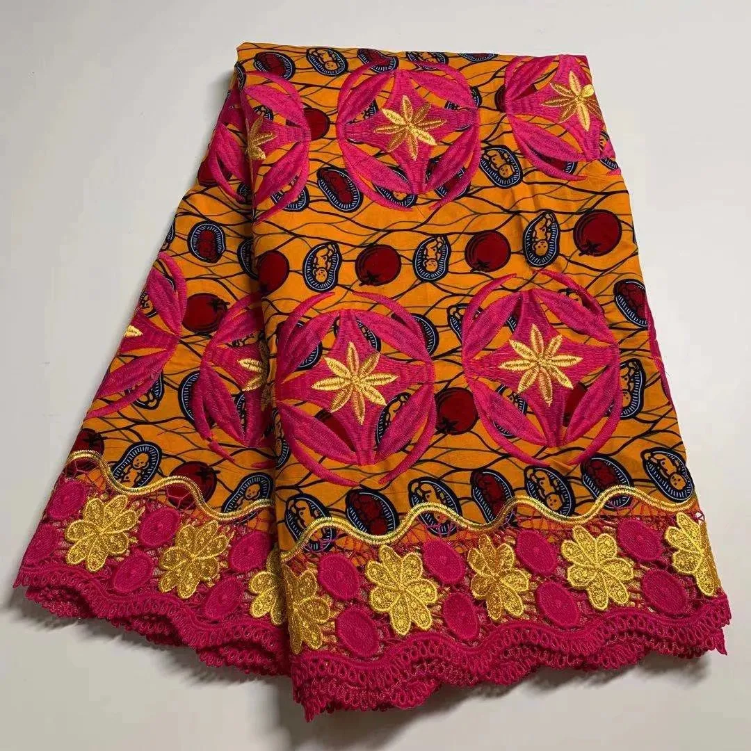 

Latest Style African Wax Lace Fabric 5 Yards Per Lot African Ankara Wax Embroidery Guipure Lace Fabric For Nigerian Dress