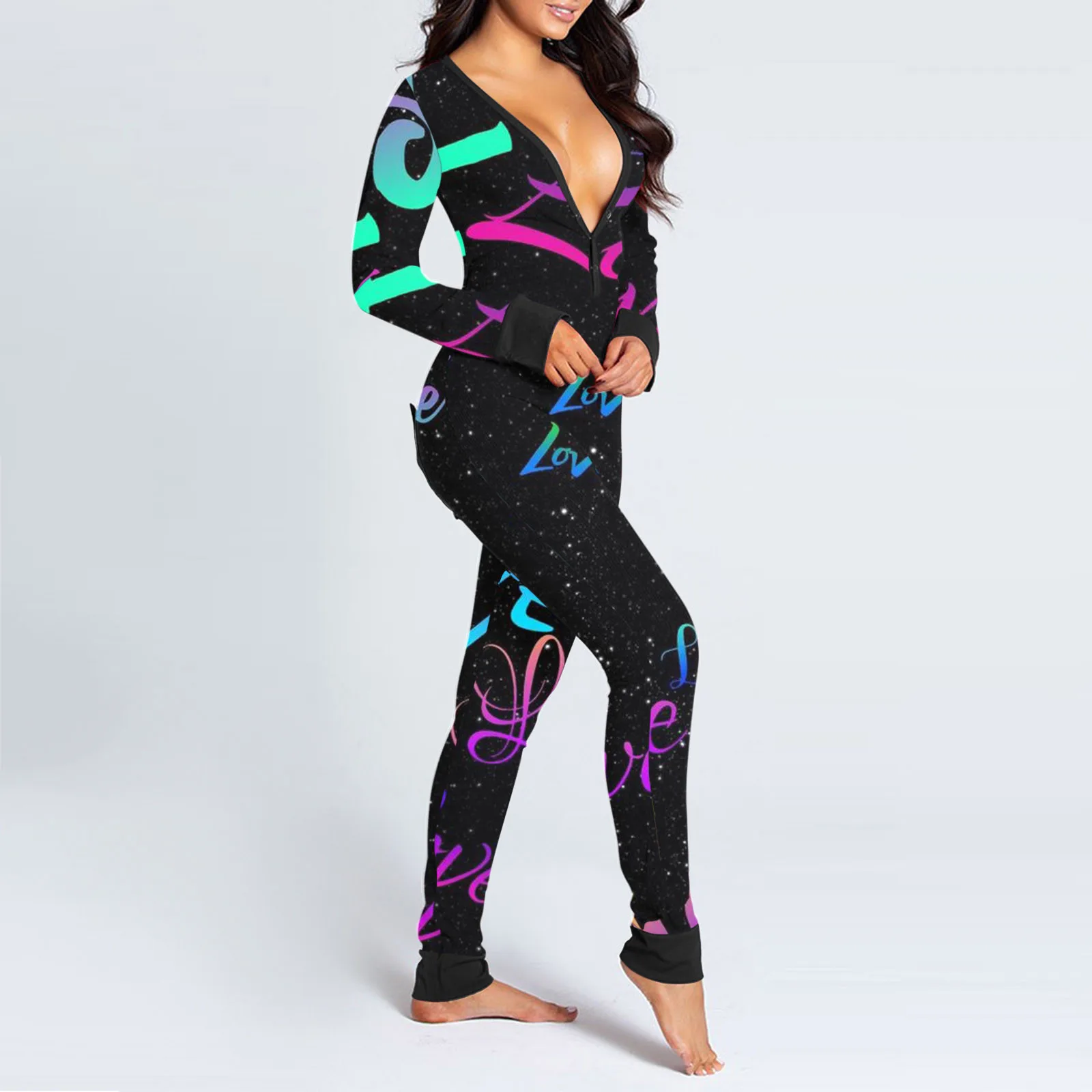 Комбинезон женский с длинным рукавом модная дизайнерская ночная рубашка принтом