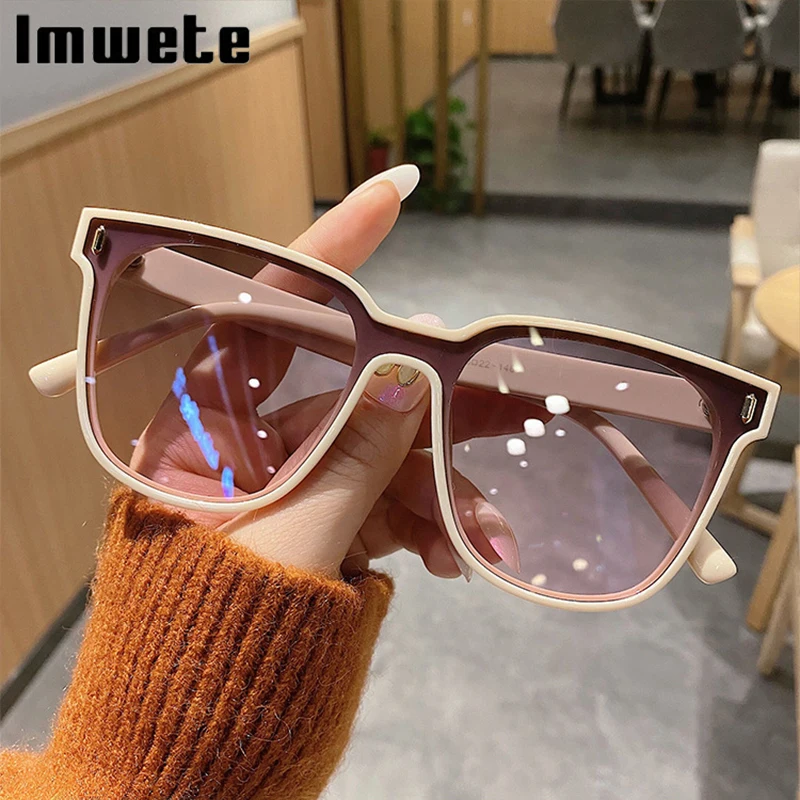 

Imwete New Oversized Sunglasses Women 2021 Luxury Brands Sunglass Men Retro Square Colored Sun Glasses Shades Black Goggle