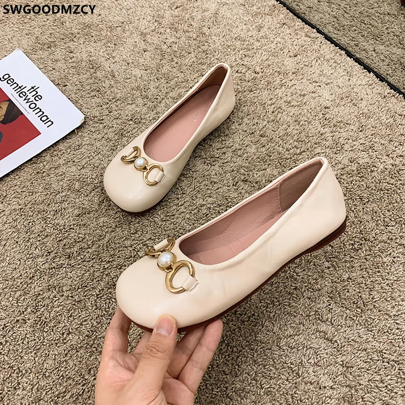 

Round Toe Woman Flats Loafers Women Leather Casual Shoes Slip on Shoes for Women Barefoot Shoes 2021 Fashion Women Zapatos Mujer
