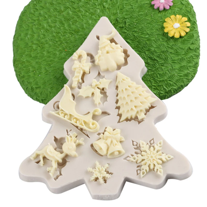

Силиконовая форма для помадки, мини-форма для рождественской елки, с рисунком Санта-Клауса, снежинки, печенья, форма «сделай сам», инструмен...