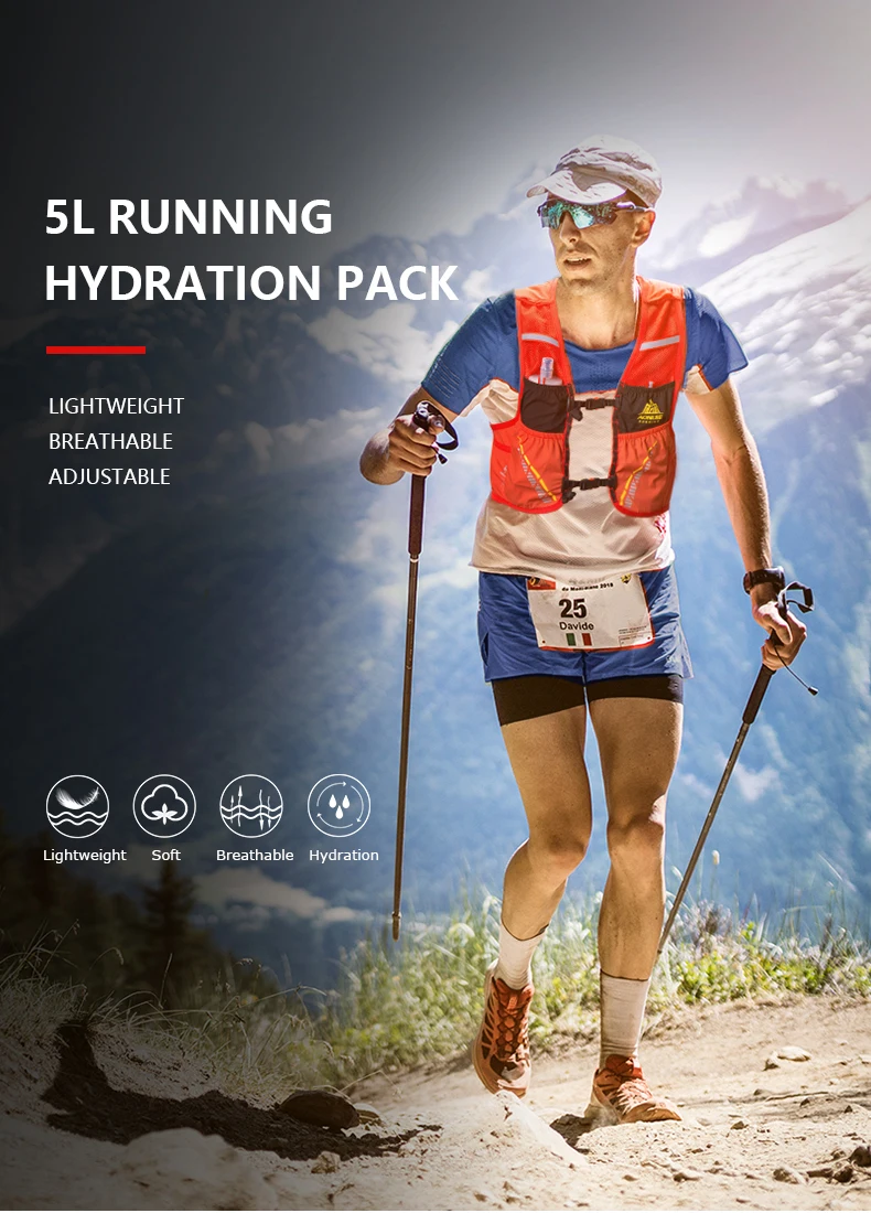 AONIJIE C933 5L Hydration Pack Backpack Rucksack Bag Vest Harness Water Bladder Hiking Camping Running Marathon Race Climbing