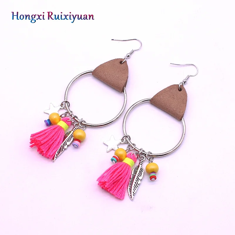 Серьги с бахромой Бохо Кристалл кисточкой лист звезда серьги & ушной крючок Мода