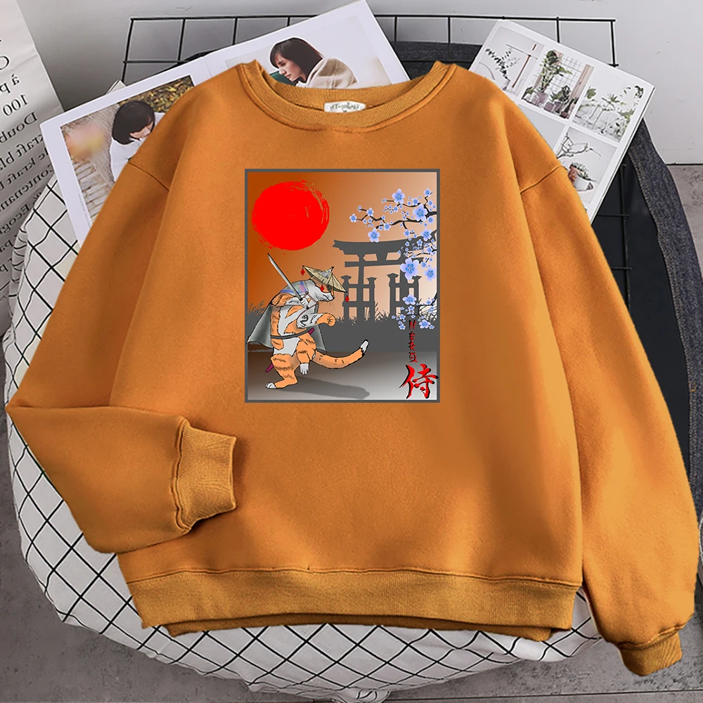 

Японский стиль Ukiyo E Толстовка с принтом оранжевого кота Женская Осенняя флисовая модная мягкая спортивная одежда с капюшоном винтажная теп...
