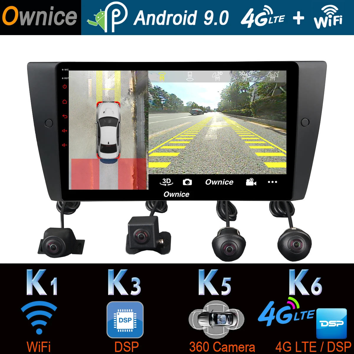 1DIN 360 ° 4 × камера 4G SIM WiFi Android 9 0 SPDIF + 64G DSP CarPlay Автомобильный плеер для BMW E90 E91 E92 E93 3