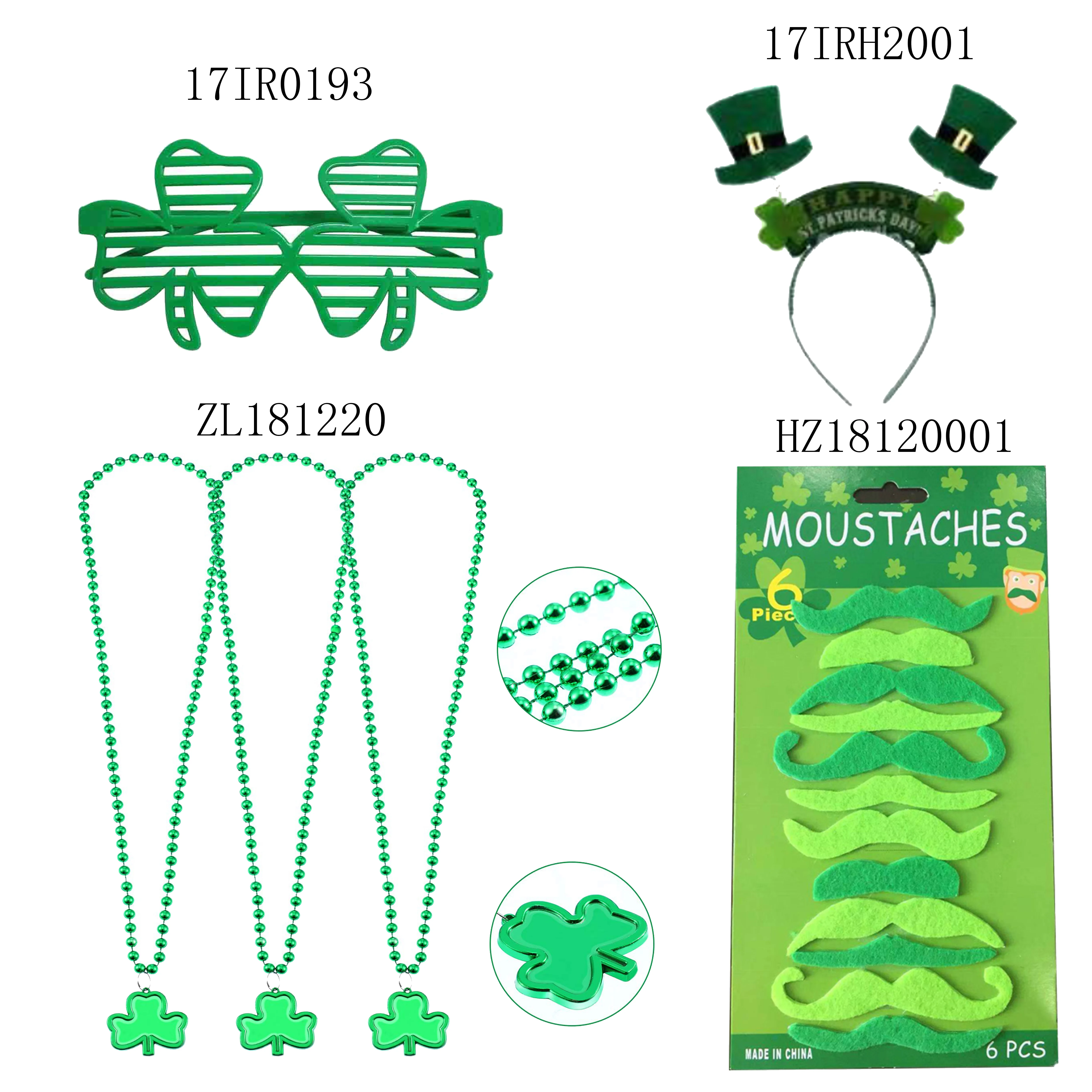 

St. Patrick's Day Party Celebration Set Irish Festival Series Green Lucky Set Head Buckle Bead Chain Beard Glasses 6-Piece Set