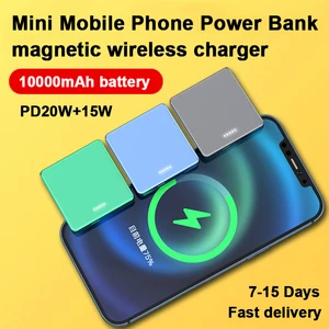 mini power bank 10000mah powerbank 15w magnetic fast wireless charger for iphone 12 pro max back clip external auxiliary battery free global shipping